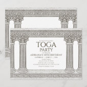 Invitation de fête d'anniversaire à toga avec colo (Devant / Derrière)