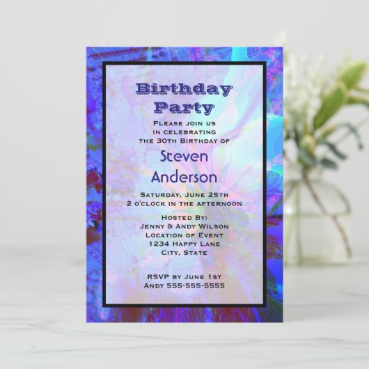 Invitation de fête d'anniversaire Abstraite bleue  (Debout devant)