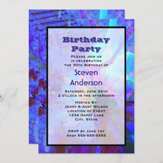 Invitation de fête d'anniversaire Abstraite bleue (Devant / Derrière)