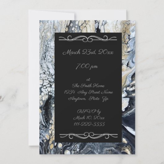 Invitation de fête d'anniversaire Abstraite en noi (Dos)