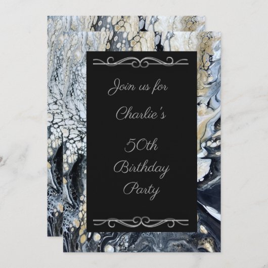 Invitation de fête d'anniversaire Abstraite en noi (Devant / Derrière)