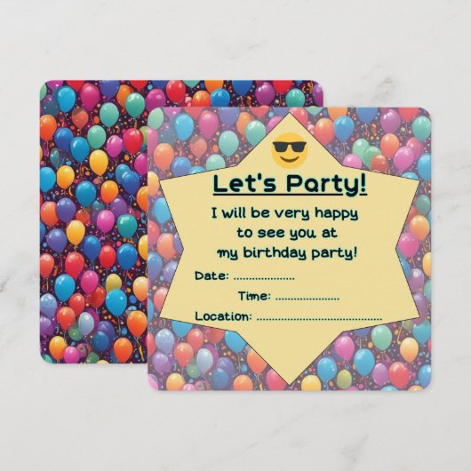 Invitation de fête d'anniversaire (anglais) (Devant / Derrière)
