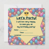 Invitation de fête d'anniversaire (anglais) (Devant)