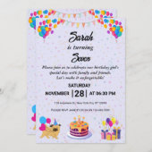 Invitation de fête d'anniversaire animé et festif (Devant / Derrière)