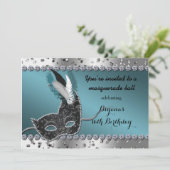 Invitation de fête d'anniversaire argent sarcelle  (Debout devant)