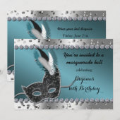 Invitation de fête d'anniversaire argent sarcelle  (Devant / Derrière)