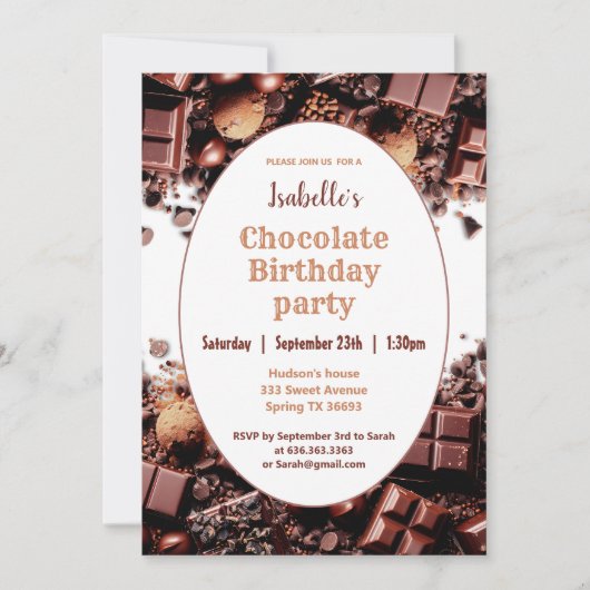 Invitation de fête d'anniversaire au chocolat (Devant)
