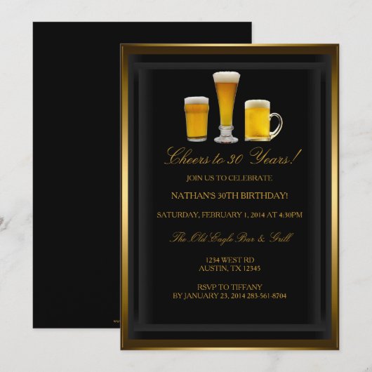 Invitation de fête d'anniversaire avec boissons à (Devant / Derrière)
