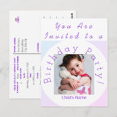 Invitation de fête d'anniversaire avec carte posta (Devant / Derrière)