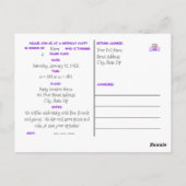 Invitation de fête d'anniversaire avec carte posta (Dos)