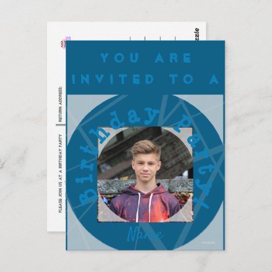 Invitation de fête d'anniversaire avec carte posta (Devant / Derrière)