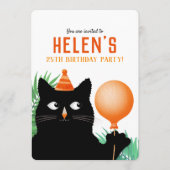 Invitation de fête d'anniversaire avec chat noir e (Devant)
