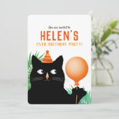Invitation de fête d'anniversaire avec chat noir e (Debout devant)