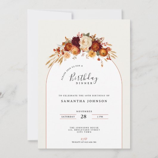 Invitation de fête d'anniversaire avec dîner fleur (Devant)