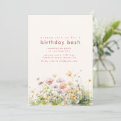 Invitation de fête d'anniversaire avec fleurs de p (Debout devant)