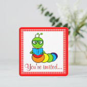 Invitation de fête d'anniversaire avec ver de livr (Debout devant)