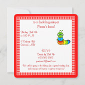 Invitation de fête d'anniversaire avec ver de livr (Dos)