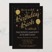 Invitation de fête d'anniversaire Ballons d'or (Devant / Derrière)