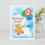 Invitation de fête d'anniversaire Ballons d'ours e (Debout devant)
