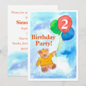 Invitation de fête d'anniversaire Ballons d'ours e (Devant / Derrière)