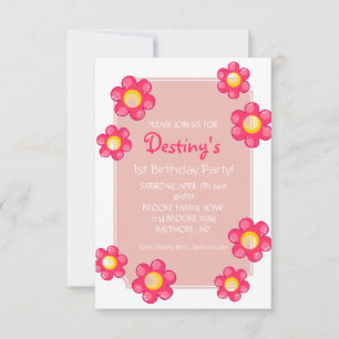 Invitation de fête d'anniversaire   Blanc Fleur mi