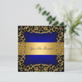 Invitation de fête d'anniversaire bleu or (Debout devant)