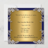 Invitation de fête d'anniversaire bleu or (Dos)