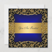 Invitation de fête d'anniversaire bleu or (Devant)