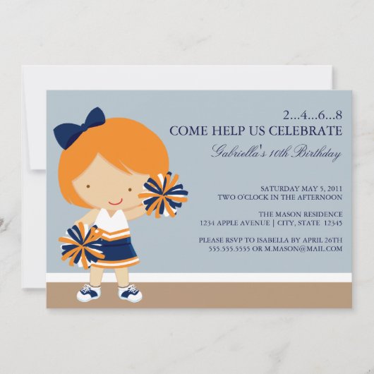 Invitation de fête d'anniversaire bleu/orange 5x7 (Devant)