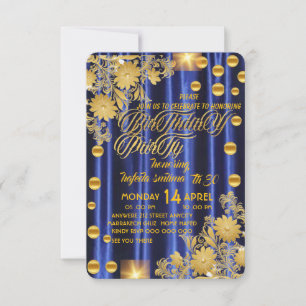 Invitation de fête d'anniversaire bleu royal or, f