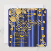 Invitation de fête d'anniversaire bleu royal or, f (Devant)