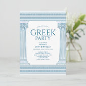 Invitation de fête d'anniversaire bleue avec templ (Debout devant)
