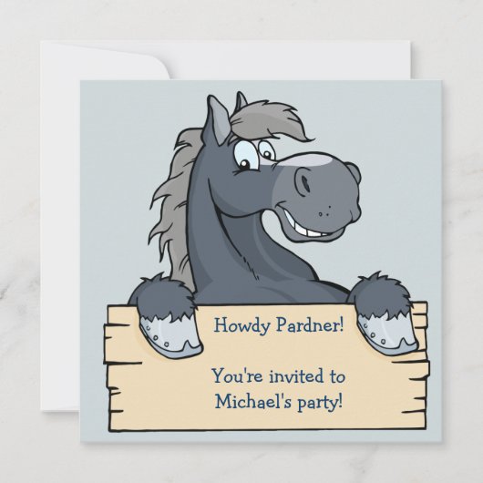 Invitation de fête d'anniversaire Blue Pony (Devant)