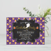 Invitation de fête d'anniversaire bonbon violet en (Debout devant)