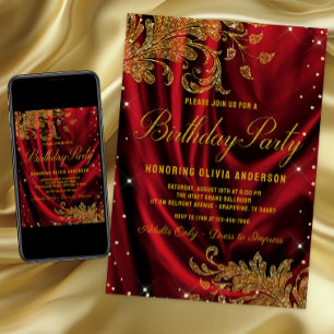 Invitation de fête d'anniversaire bordeaux et or p
