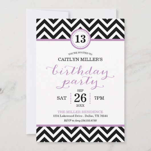 Invitation de fête d'anniversaire branchée Zigzag  (Devant)