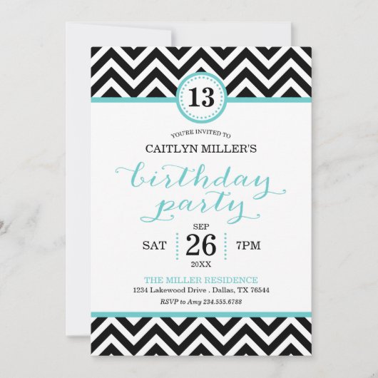 Invitation de fête d'anniversaire branchée Zigzag  (Devant)