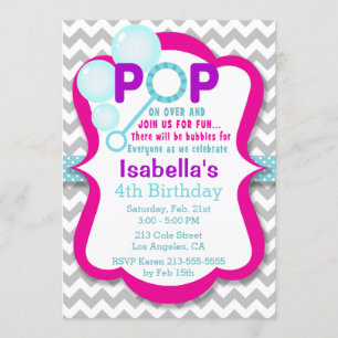 Invitation de fête d'anniversaire Bubble Pop rose 