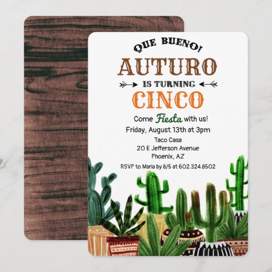 Invitation de fête d'anniversaire Cactus pour tout (Devant / Derrière)