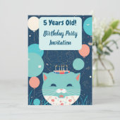Invitation de fête d'anniversaire Chat 5 ans Turqu (Debout devant)