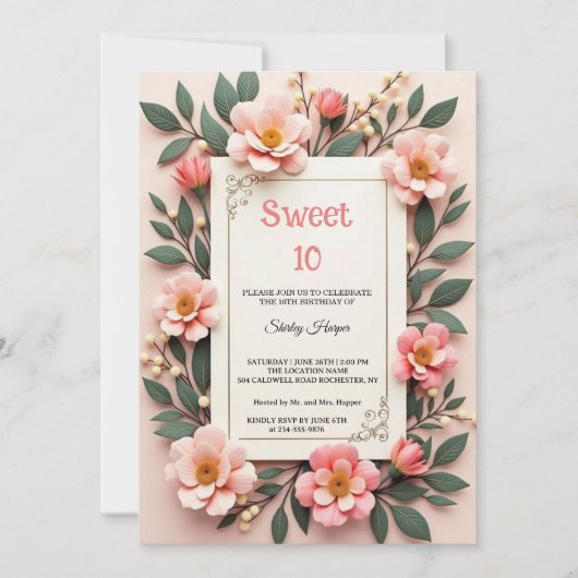 Invitation de fête d'anniversaire Chic Blush Rose (Devant)
