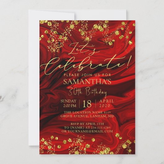 Invitation de fête d'anniversaire Chic Red (Devant)