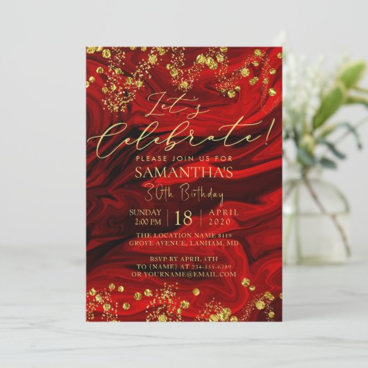 Invitation de fête d'anniversaire Chic Red (Debout devant)