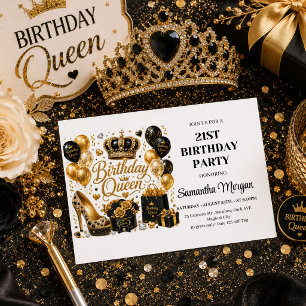 Invitation de fête d'anniversaire chic reine d'or