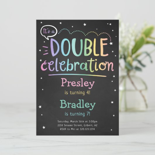 Invitation de fête d'anniversaire conjointe double (Debout devant)