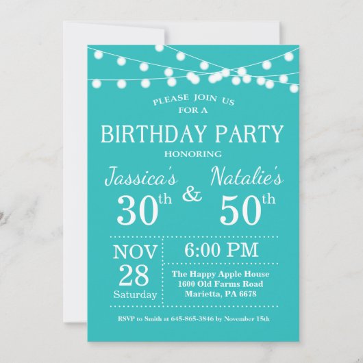 Invitation de fête d'anniversaire conjointe pour a (Devant)