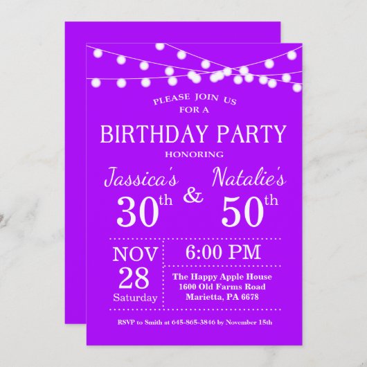 Invitation de fête d'anniversaire conjointe pour a (Devant / Derrière)