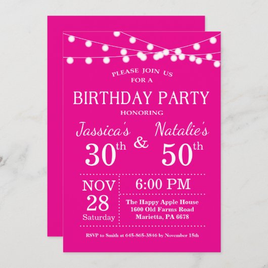 Invitation de fête d'anniversaire conjointe pour a (Devant / Derrière)