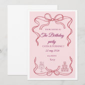 Invitation de fête d'anniversaire Coquette à ruban (Devant / Derrière)