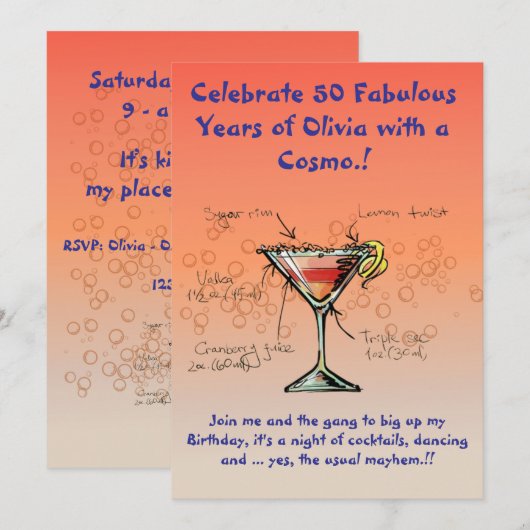 Invitation de fête d'anniversaire cosmopolite (Devant / Derrière)